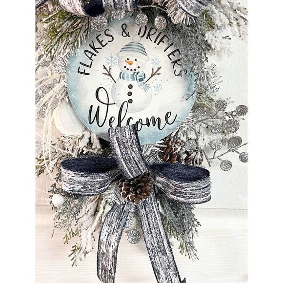 Luxe Winter Midnight Navy Blue Gray Silver Winter Teardrop Swag Wreath - Picture 2 of 9